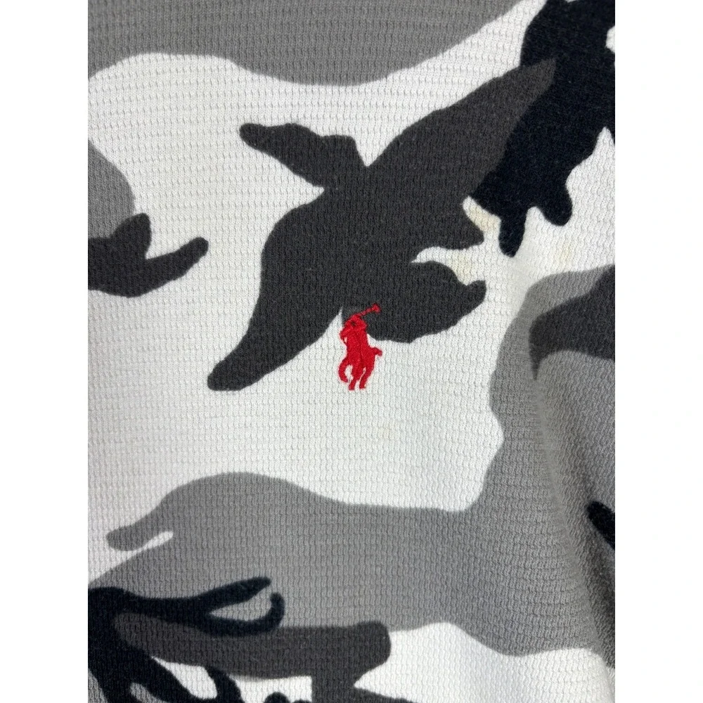 Polo Ralph Lauren Mens XL Camo Waffle Knit Thermal Sleepwear Shirt‎ Grey Black